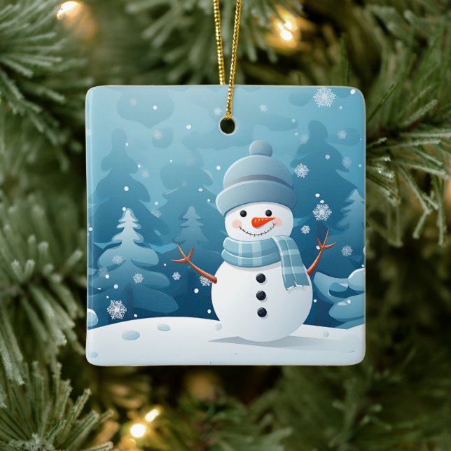 Christmas Ornament-Winter Snowman Scene  Ceramic Ornament (Tree)