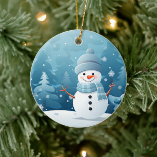 Christmas Ornament-Winter Snowman Scene Ceramic Ornament