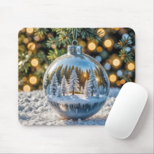 Christmas Ornament With a Winter Forest Scene Mouse Pad