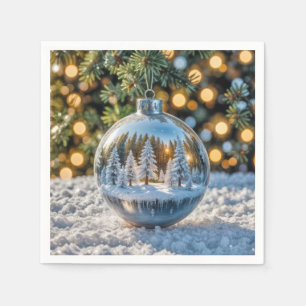 Christmas Ornament With a Winter Forest Scene Napkin