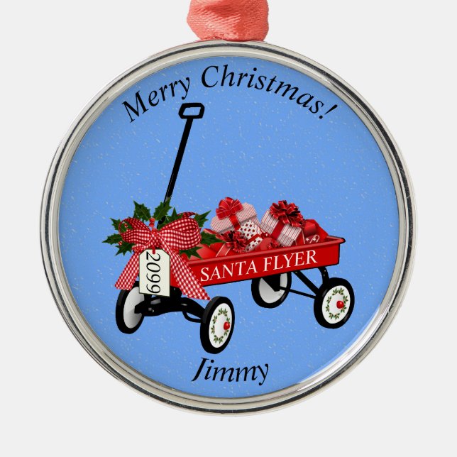 Christmas Ornament with Name & Date Wagon (Front)