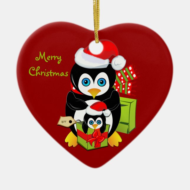 Christmas ornament With Penguin Mum and Baby (Front)