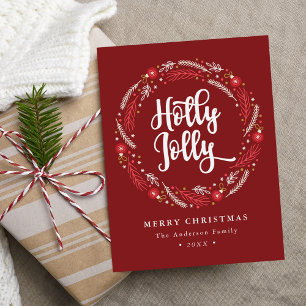 Christmas Ornament Wreath Holly Jolly Non-Photo Holiday Postcard