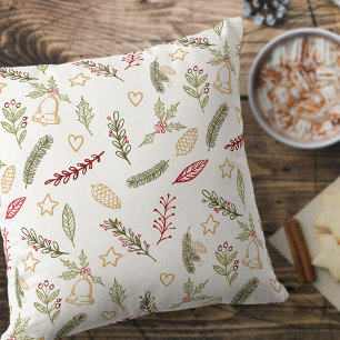 Christmas Ornaments and Festive Greenery Pattern Cushion