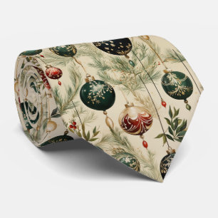 Christmas Ornaments and Green Tree Branches Tie