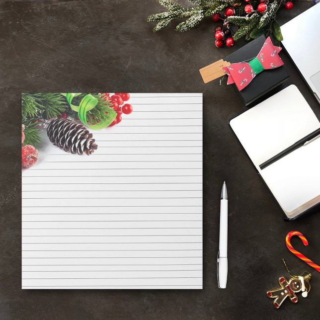 Christmas ornaments and lined background notepad (Creator Uploaded)