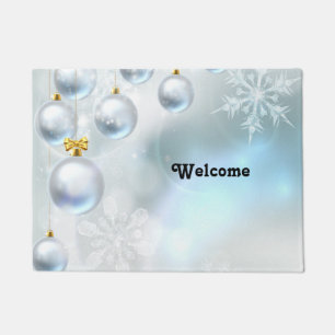 christmas ornaments and snowflakes doormat