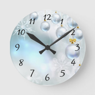 christmas ornaments and snowflakes round clock