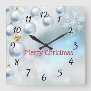 christmas ornaments and snowflakes square wall clock