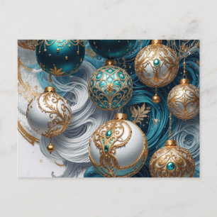 Christmas Ornaments Blue Gold Luxury Decoration Holiday Postcard