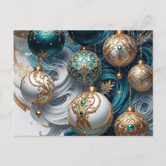Christmas Ornaments Blue Gold Luxury Decoration Holiday Postcard (Front)