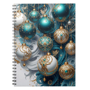 Christmas Ornaments Blue Gold Luxury Notebook