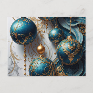 Christmas Ornaments Blue Gold Magic Holiday Postcard