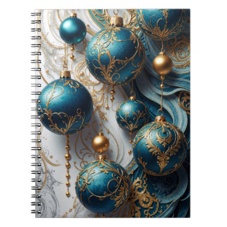Christmas Ornaments Blue Gold Magic Notebook