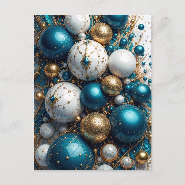Christmas Ornaments Blue Gold Premium Holiday Postcard (Front)
