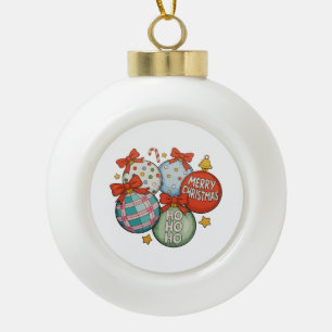 Christmas Ornaments Bow Merry Xmas Ho Snowman