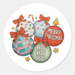 Christmas Ornaments Bow Merry Xmas Ho Snowman Classic Round Sticker