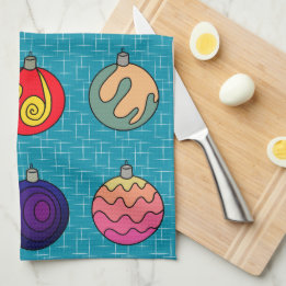 Christmas Ornaments bright colours funky designs  Tea Towel