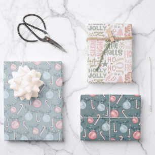 Christmas Ornaments Candy Canes Word Art Christmas Wrapping Paper Sheet