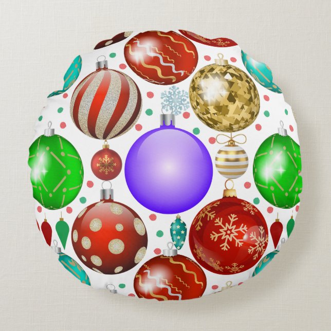 Christmas Ornaments Colourful Balls pattern Round Cushion (Front)