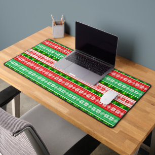 CHRISTMAS ORNAMENTS DESIGN RED WHITE GREEN DESK MAT