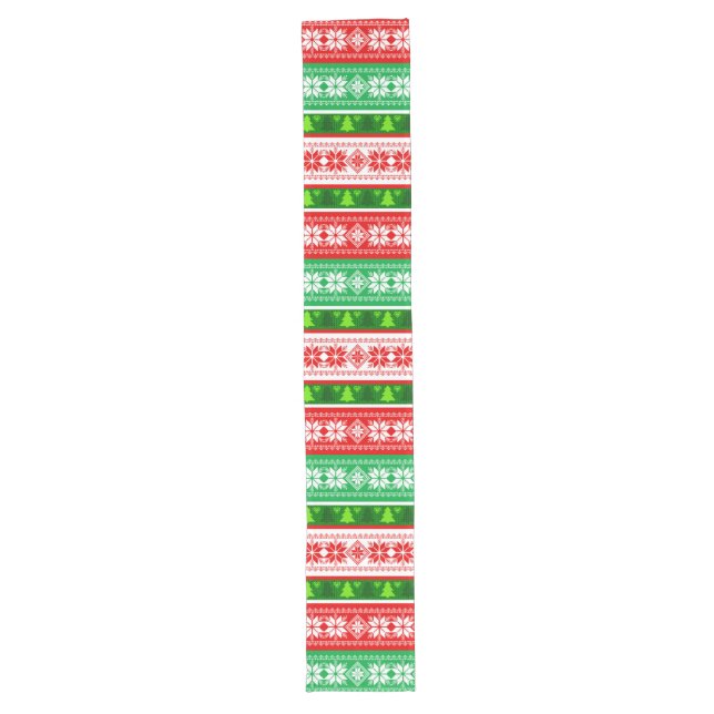 CHRISTMAS ORNAMENTS DESIGN RED WHITE GREEN LONG TABLE RUNNER (Front)