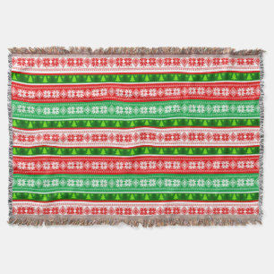 CHRISTMAS ORNAMENTS DESIGN RED WHITE GREEN THROW BLANKET