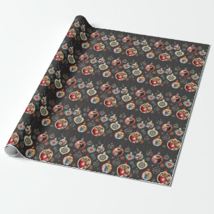 Christmas Ornaments Elegant Black Custom Face Wrapping Paper