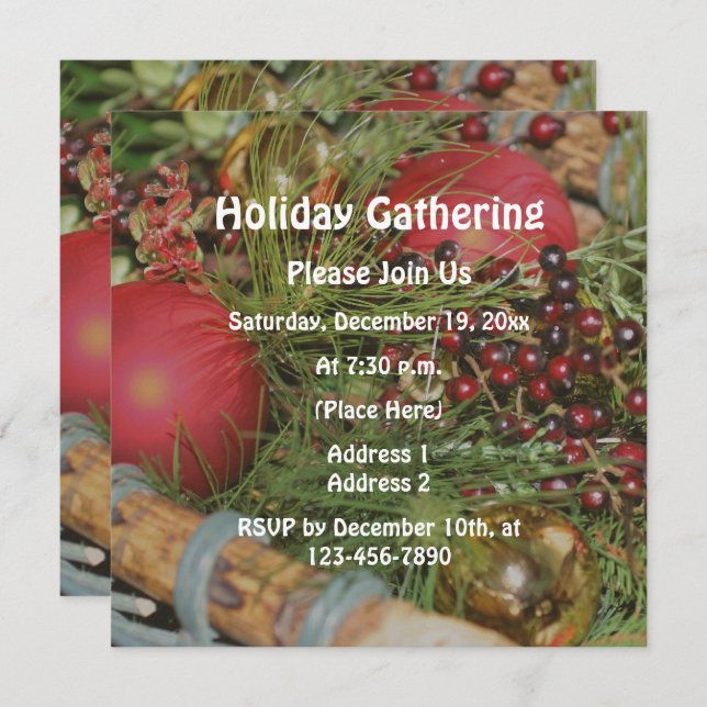 Christmas Ornaments Evergreens Holiday  Invitation (Front/Back)