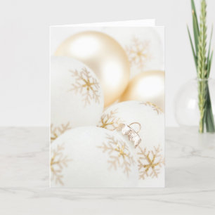 Christmas Ornaments Fancy Gold White Glitter Holiday Card