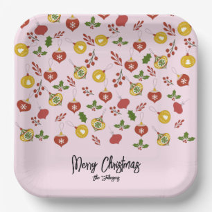 Christmas Ornaments Festive Greenery  Pink     Paper Plate
