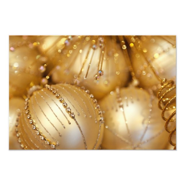Christmas Ornaments, Gold Ornaments, Glitter Photo Print (Front)