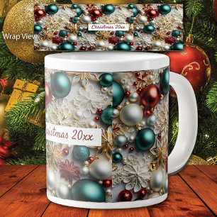 Christmas Ornaments Gold White Red Green Large Coffee Mug