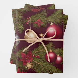 Christmas Ornaments Hanging on Christmas Tree  Wrapping Paper Sheet