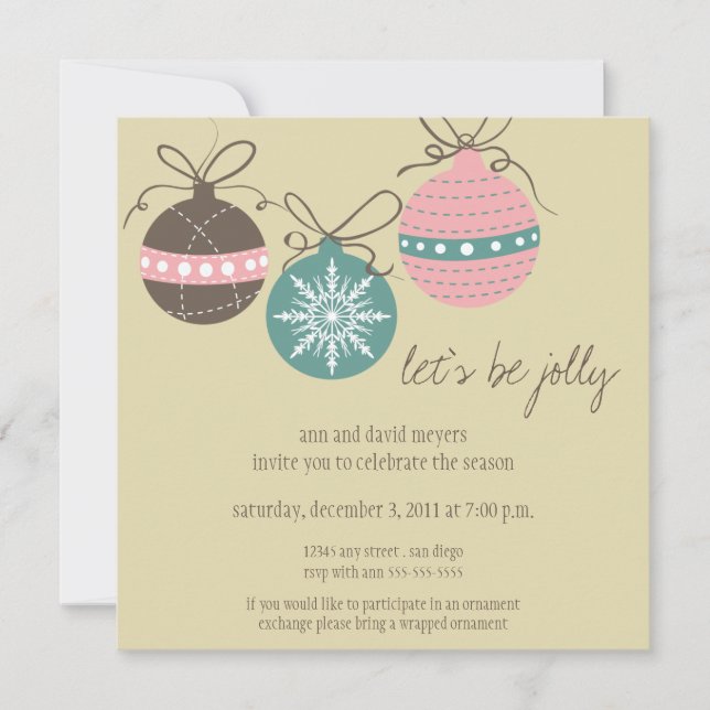 Christmas Ornaments Holiday Party Invitation-tan Invitation (Front)