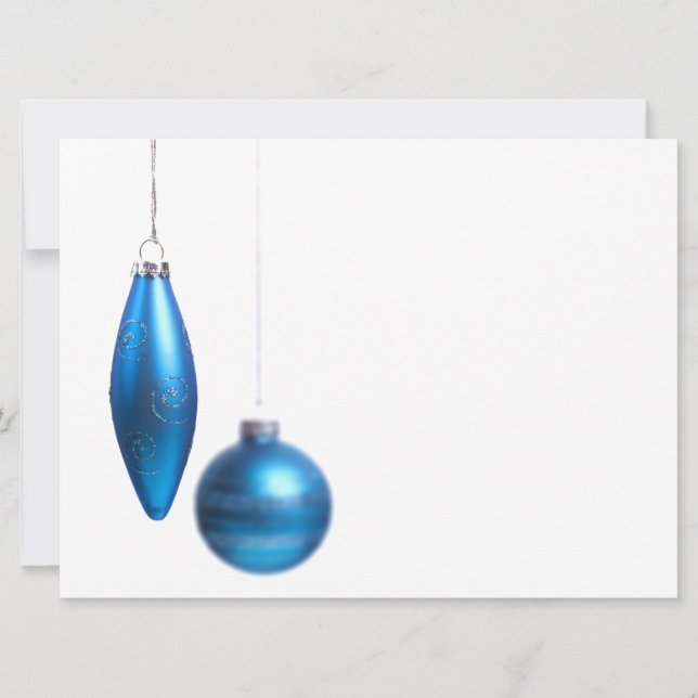 Christmas Ornaments in Bright Teal Blue - Holiday Invitation (Front)