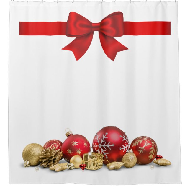 Christmas Ornaments in Red and Gold  Shower Curtain (Front)