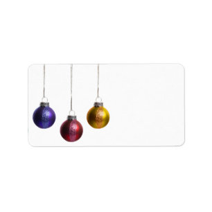 Christmas Ornaments in Teal Purple Red Green Gold Label