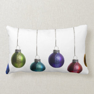 Christmas Ornaments in Teal Purple Red Green Gold Lumbar Cushion