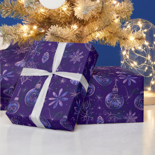 Christmas Ornaments Lights Floral Purple Christmas Wrapping Paper