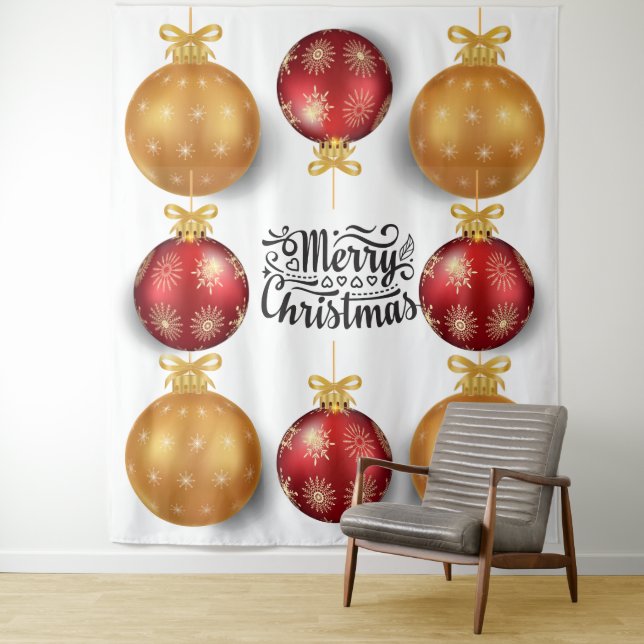 Christmas ornaments merry christmas red gold tapestry (In Situ)