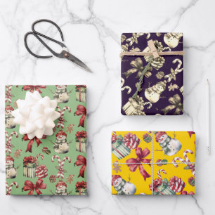 Christmas Ornaments Mint green, purple and yellow Wrapping Paper Sheet