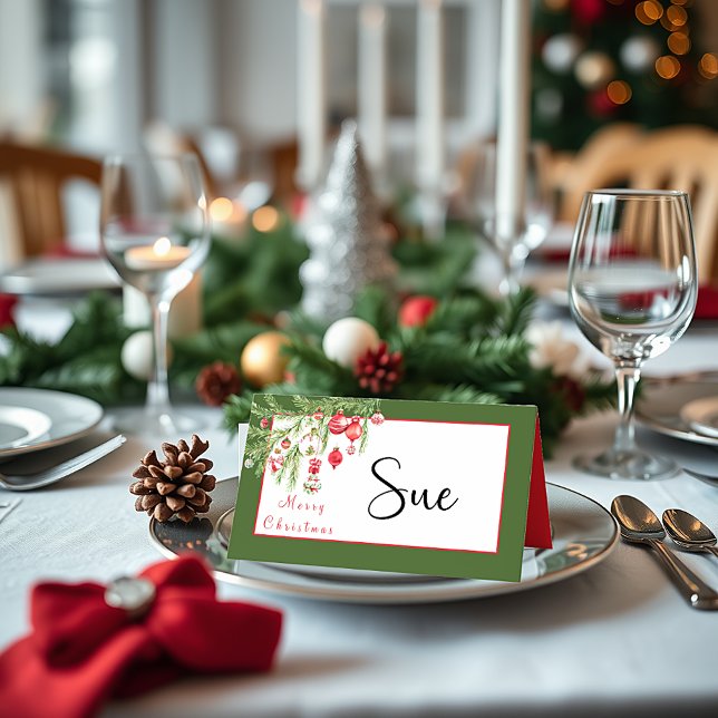 Christmas ornaments on branch place card (Creator Uploaded)