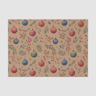 Christmas Ornaments on Brown Tissue Paper