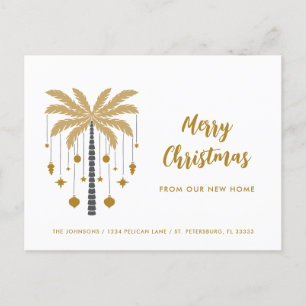 Christmas Ornaments on Palm Tree New Home   Announcement Postcard