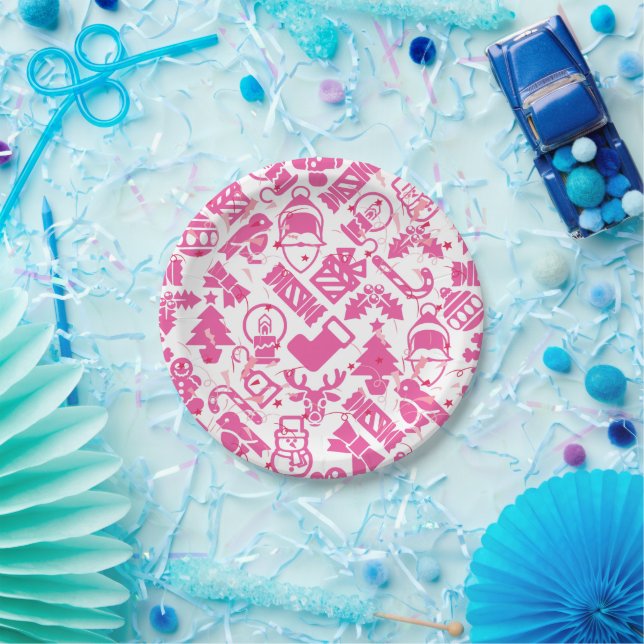 Christmas ornaments pattern.pink.07 paper plate (Party)