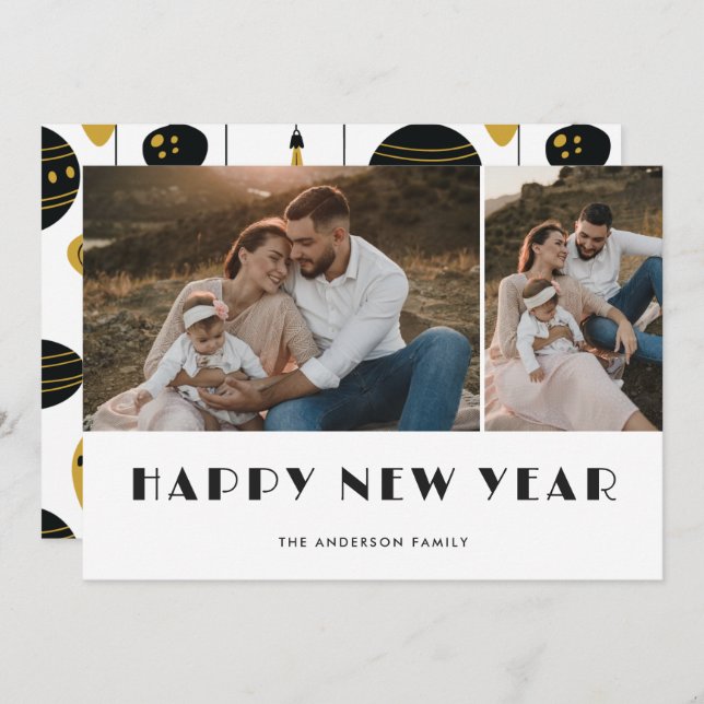 Christmas Ornaments Photo Happy New Year Card (Front/Back)