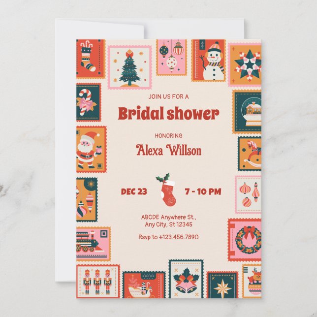 Christmas ornaments postage stmap bridal shower invitation (Front)