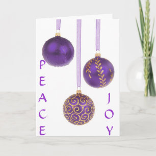Christmas ornaments purple seasons greetings holiday card