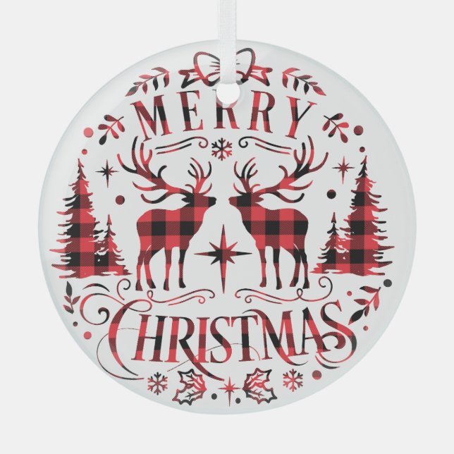 Christmas Ornaments, Reindeers Christmas trees Glass Tree Decoration (Front)